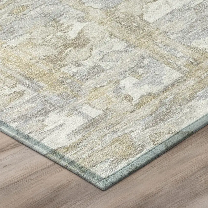 Ivory And Silver Abstract Washable Indoor Outdoor Area Rug Photo 4