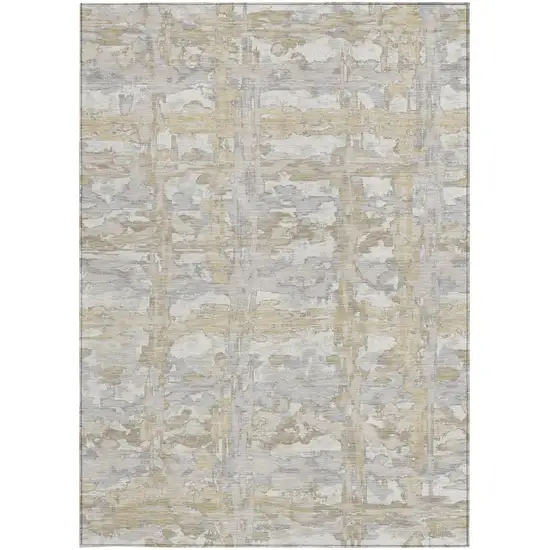 Ivory And Silver Abstract Washable Indoor Outdoor Area Rug Photo 3