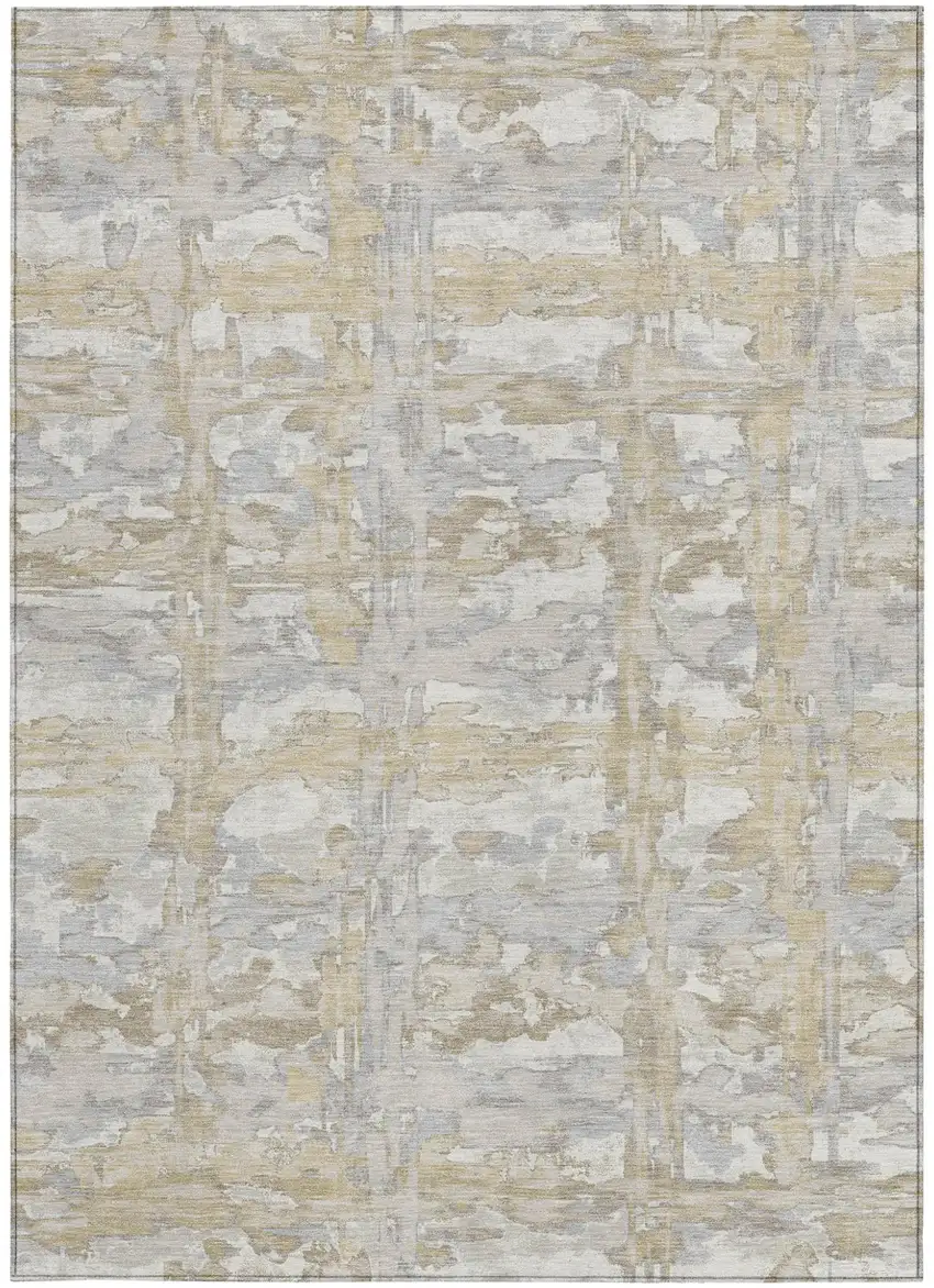 Ivory And Silver Abstract Washable Indoor Outdoor Area Rug Photo 3