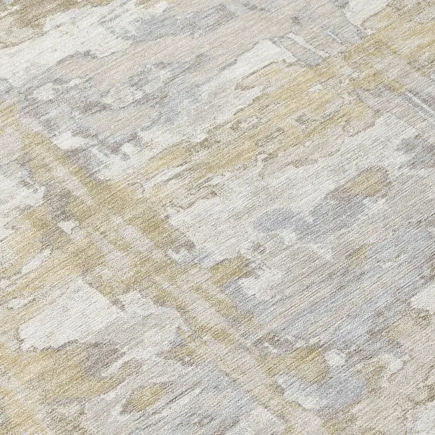 Ivory And Silver Abstract Washable Indoor Outdoor Area Rug Photo 5