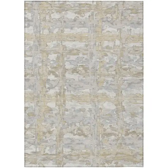 Ivory And Silver Abstract Washable Indoor Outdoor Area Rug Photo 2