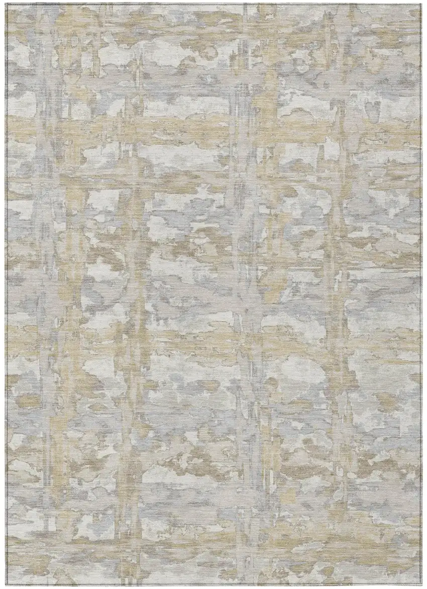 Ivory And Silver Abstract Washable Indoor Outdoor Area Rug Photo 2
