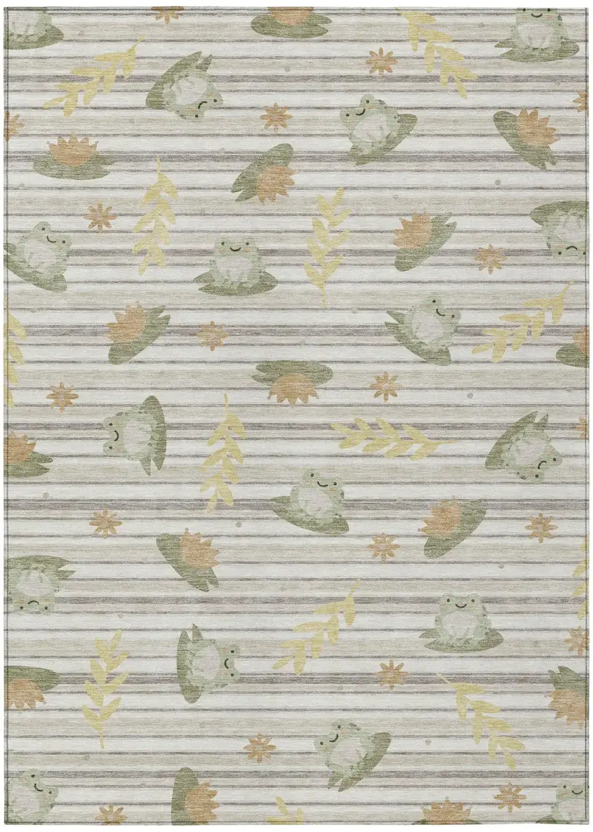 Ivory And Silver Botanical Leaves Washable Indoor Outdoor Area Rug Photo 2