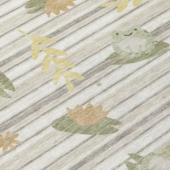 Ivory And Silver Botanical Leaves Washable Indoor Outdoor Area Rug Photo 4