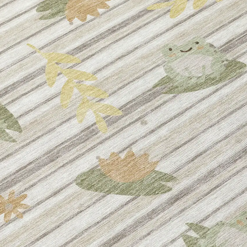 Ivory And Silver Botanical Leaves Washable Indoor Outdoor Area Rug Photo 4