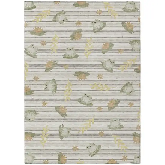 Ivory And Silver Botanical Leaves Washable Indoor Outdoor Area Rug Photo 2