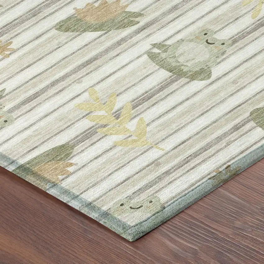 Ivory And Silver Botanical Leaves Washable Indoor Outdoor Area Rug Photo 3