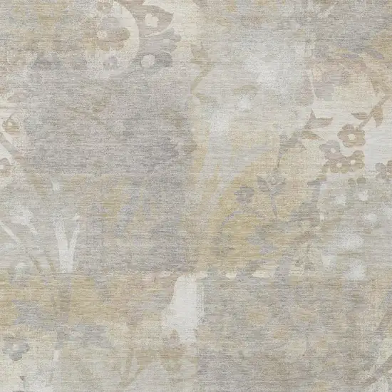 Ivory And Silver Botanical Leaves Washable Indoor Outdoor Area Rug Photo 1