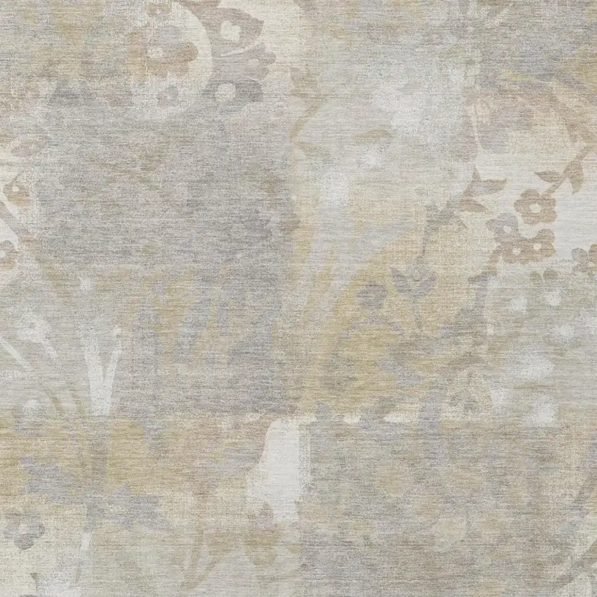 Ivory And Silver Botanical Leaves Washable Indoor Outdoor Area Rug Photo 1