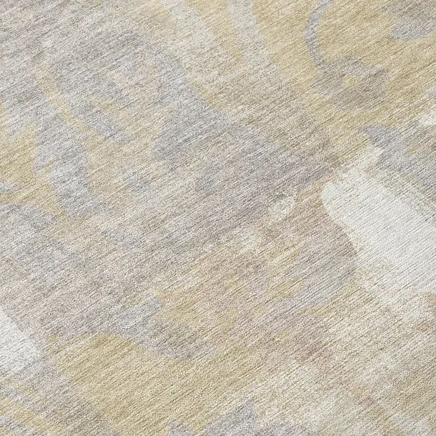 Ivory And Silver Botanical Leaves Washable Indoor Outdoor Area Rug Photo 5