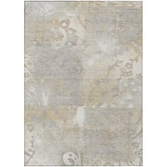 Ivory And Silver Botanical Leaves Washable Indoor Outdoor Area Rug Photo 2