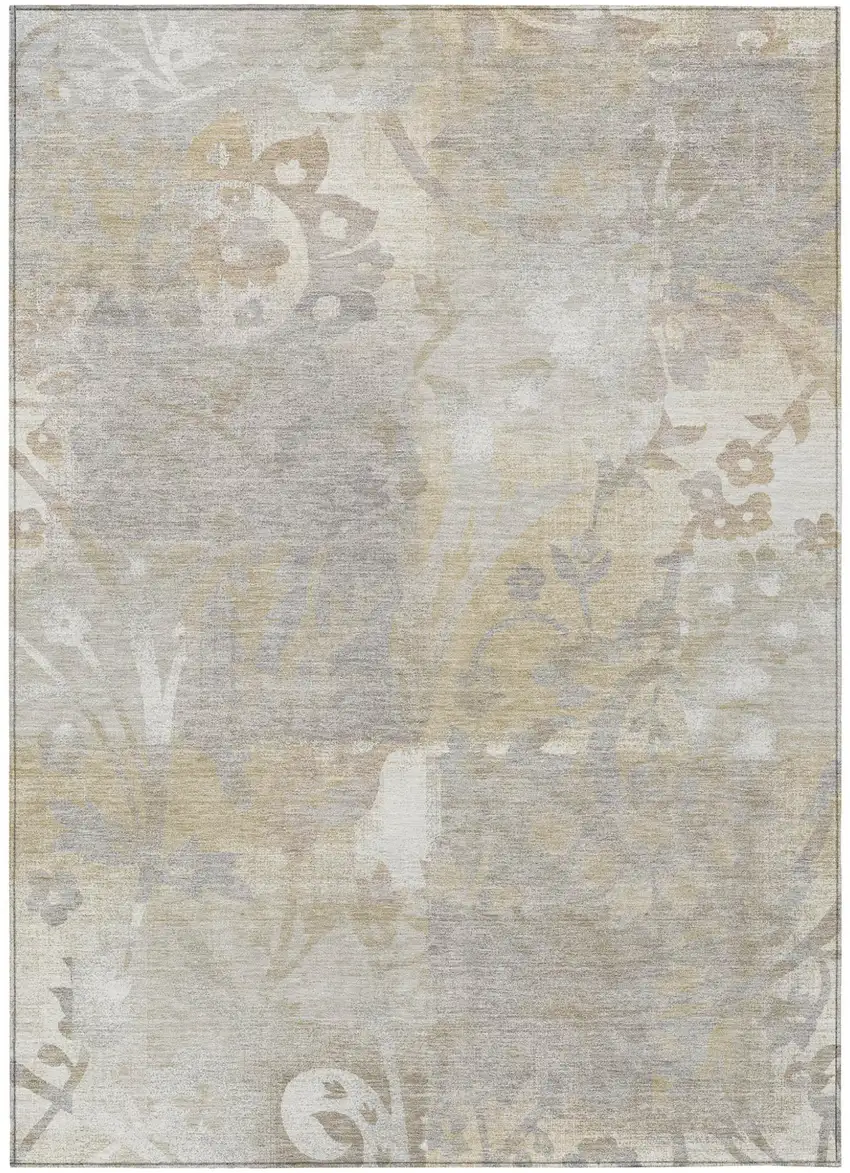 Ivory And Silver Botanical Leaves Washable Indoor Outdoor Area Rug Photo 2