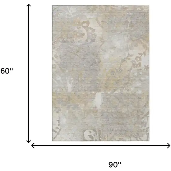 Ivory And Silver Botanical Leaves Washable Indoor Outdoor Area Rug Photo 6