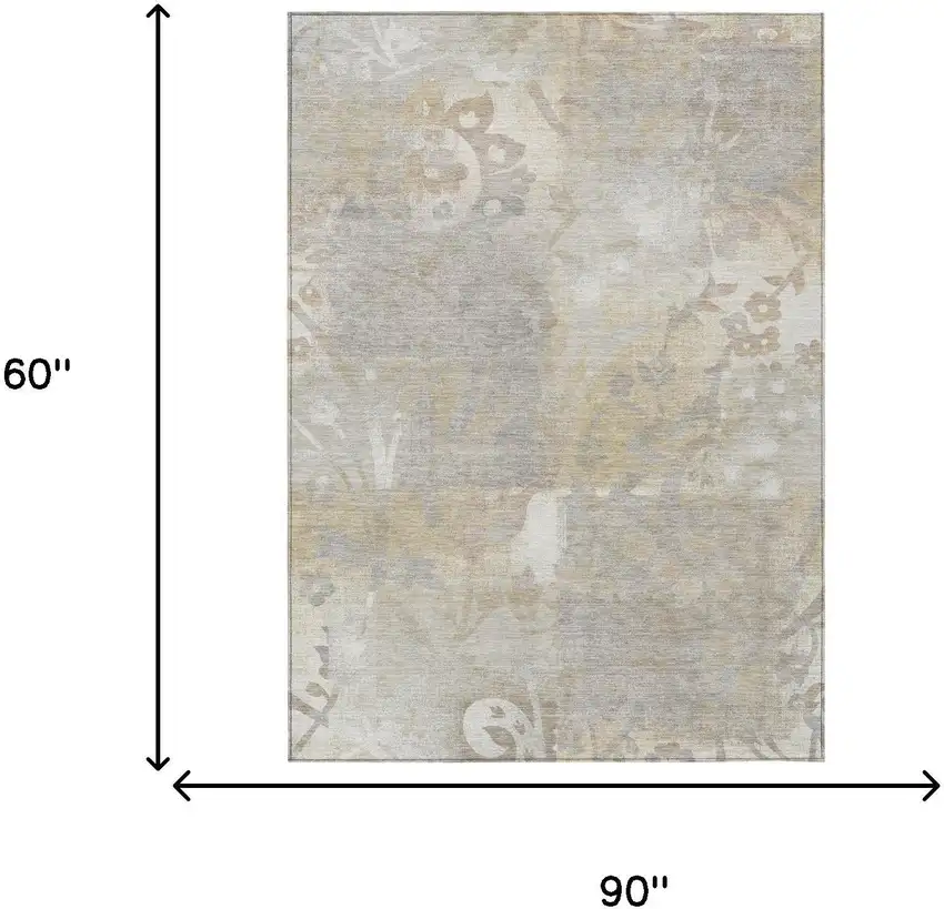 Ivory And Silver Botanical Leaves Washable Indoor Outdoor Area Rug Photo 6