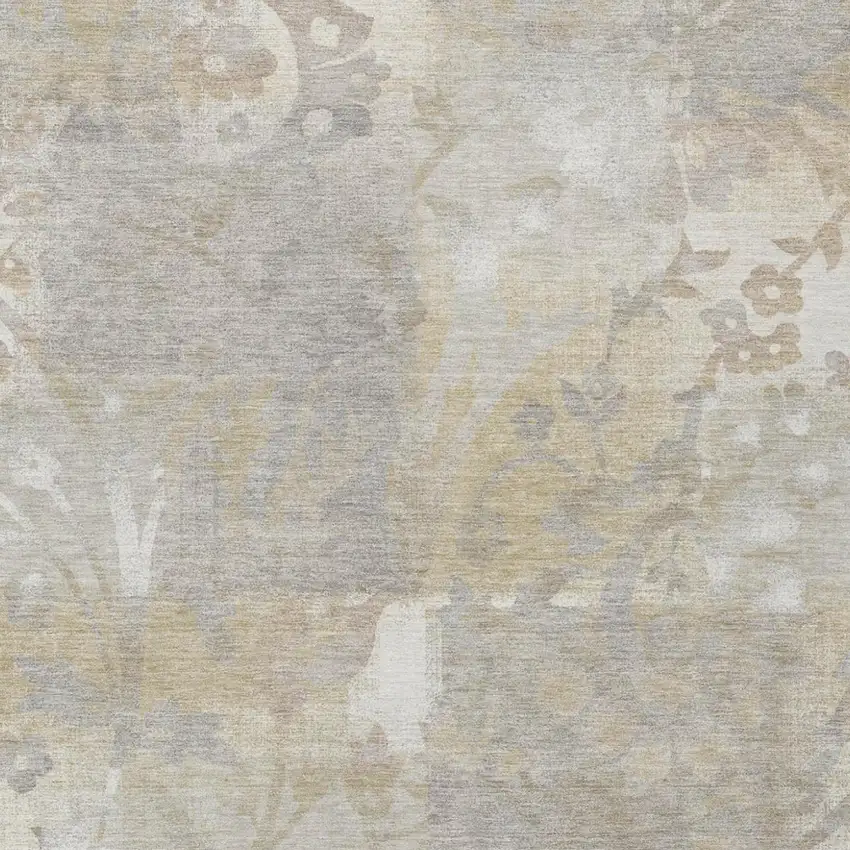 Ivory And Silver Botanical Leaves Washable Indoor Outdoor Area Rug Photo 3