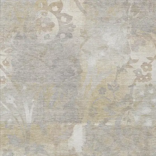 Ivory And Silver Botanical Leaves Washable Indoor Outdoor Area Rug Photo 2