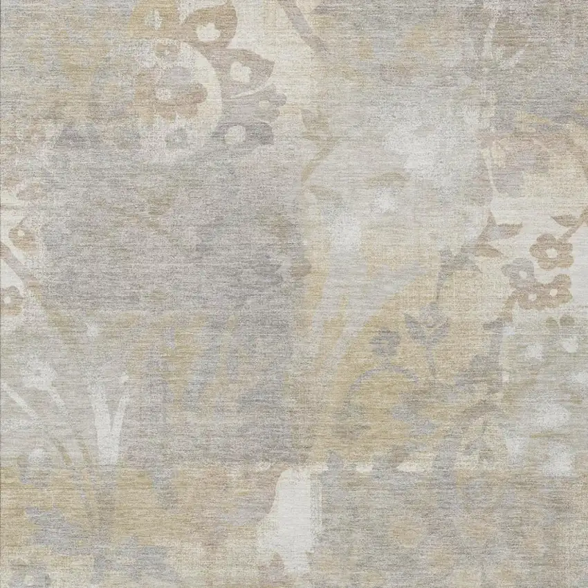 Ivory And Silver Botanical Leaves Washable Indoor Outdoor Area Rug Photo 2