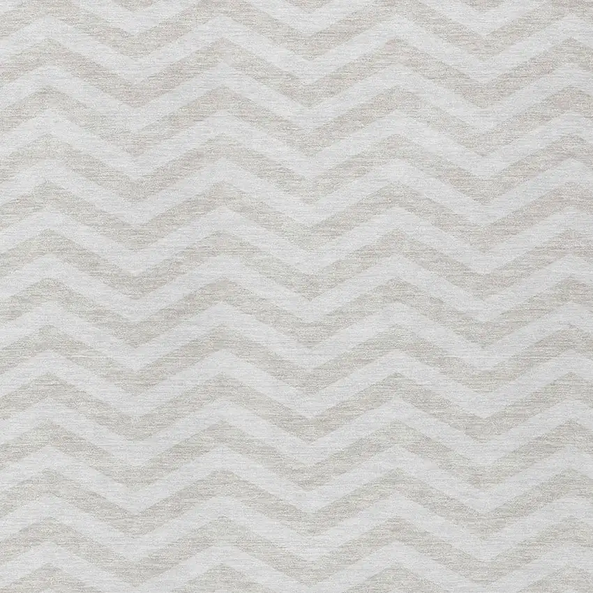 Ivory And Silver Chevron Washable Indoor Outdoor Area Rug Photo 6