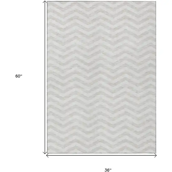 Ivory And Silver Chevron Washable Indoor Outdoor Area Rug Photo 3