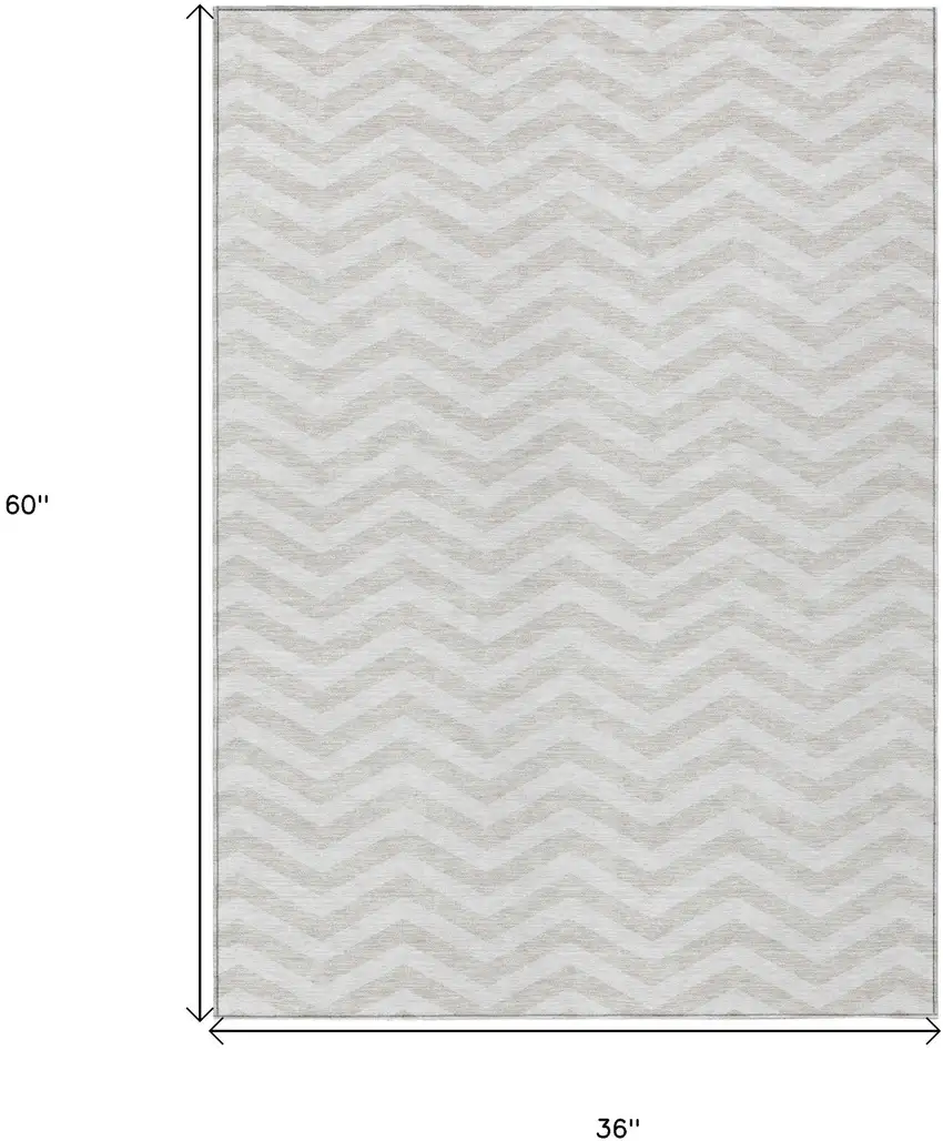 Ivory And Silver Chevron Washable Indoor Outdoor Area Rug Photo 3