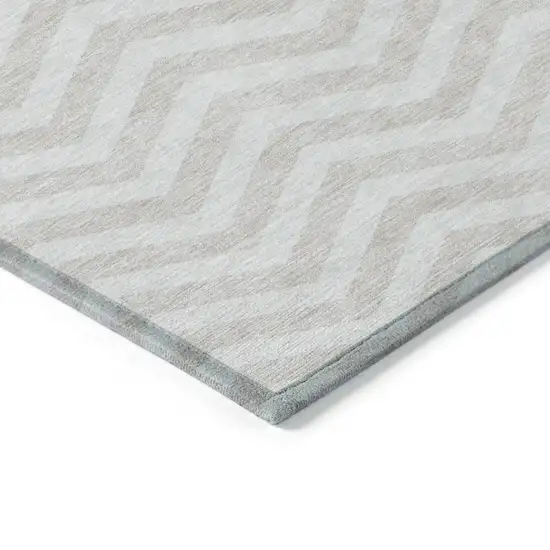 Ivory And Silver Chevron Washable Indoor Outdoor Area Rug Photo 5