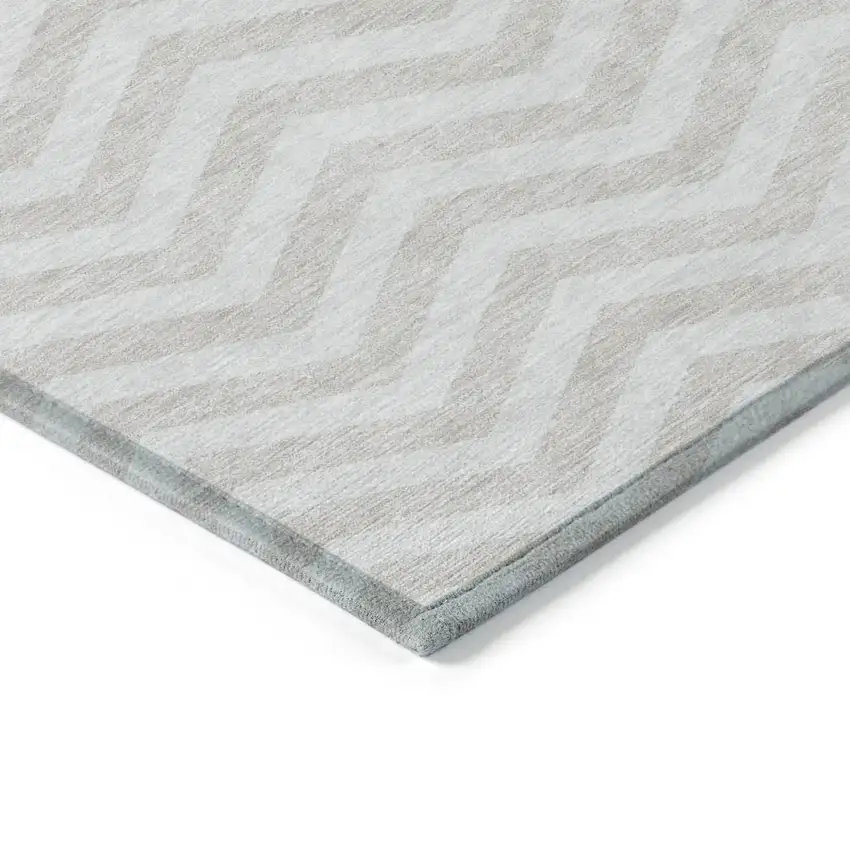 Ivory And Silver Chevron Washable Indoor Outdoor Area Rug Photo 5
