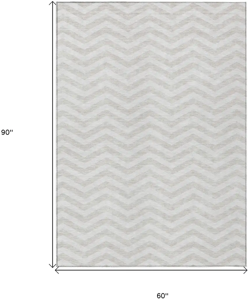 Ivory And Silver Chevron Washable Indoor Outdoor Area Rug Photo 3