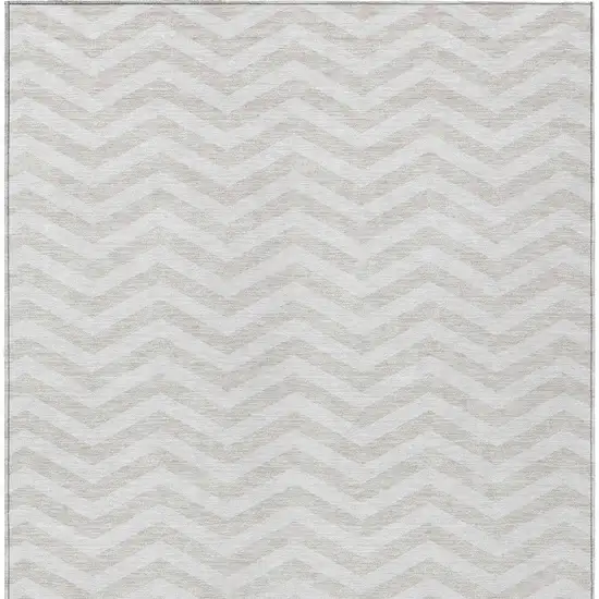 Ivory And Silver Chevron Washable Indoor Outdoor Area Rug Photo 7