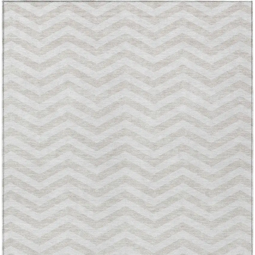 Ivory And Silver Chevron Washable Indoor Outdoor Area Rug Photo 7
