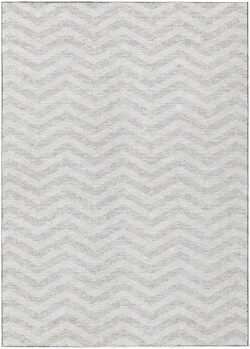 Ivory And Silver Chevron Washable Indoor Outdoor Area Rug Photo 2
