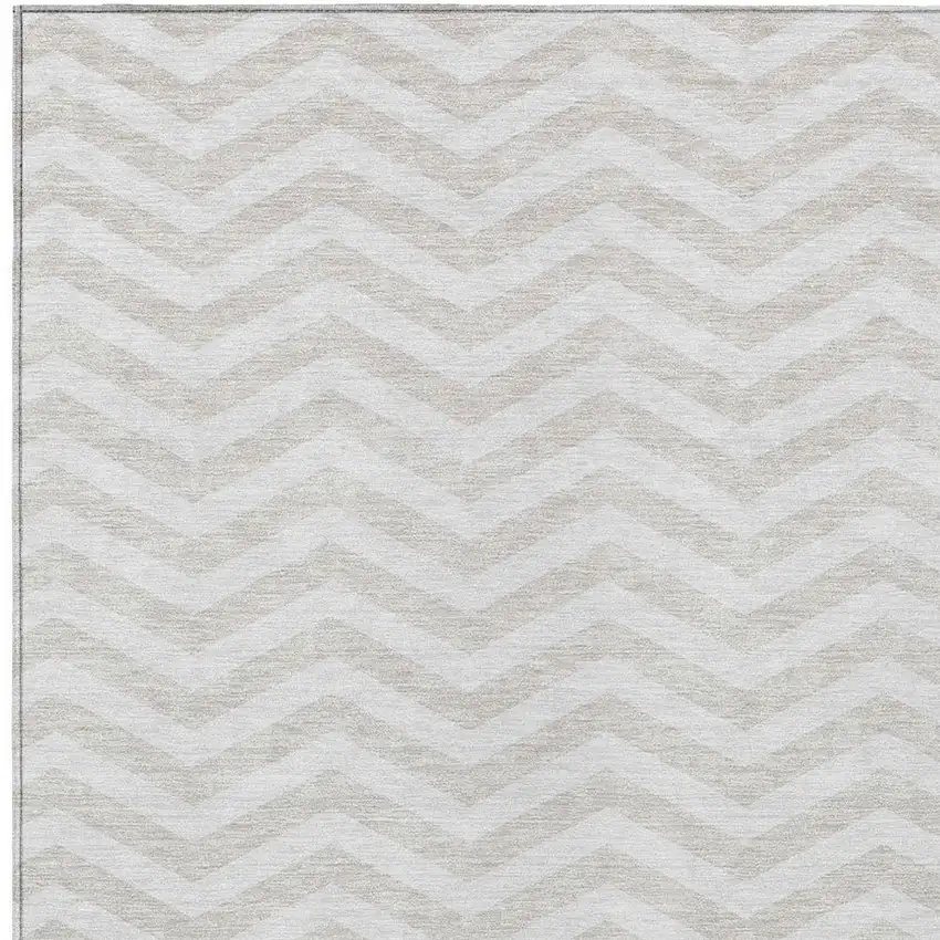 Ivory And Silver Chevron Washable Indoor Outdoor Area Rug Photo 6