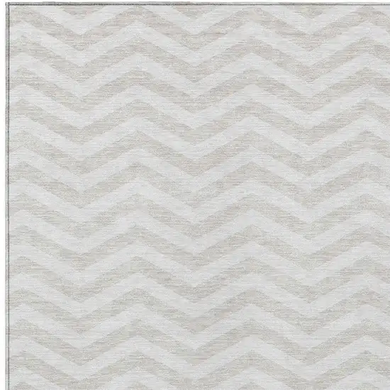 Ivory And Silver Chevron Washable Indoor Outdoor Area Rug Photo 6