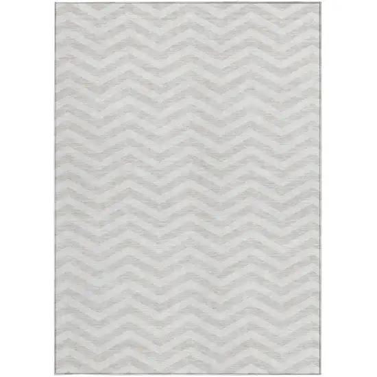 Ivory And Silver Chevron Washable Indoor Outdoor Area Rug Photo 7