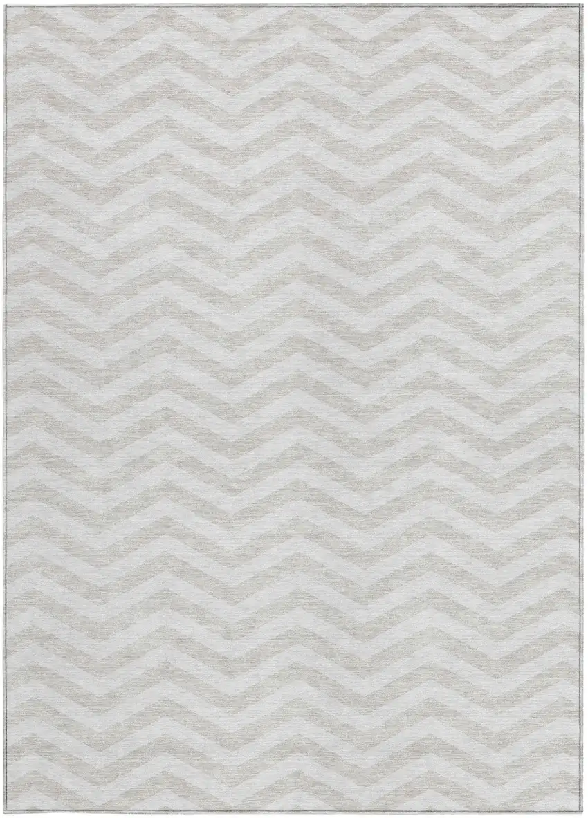 Ivory And Silver Chevron Washable Indoor Outdoor Area Rug Photo 7