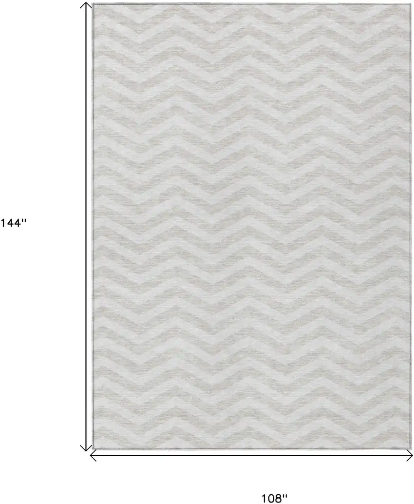 Ivory And Silver Chevron Washable Indoor Outdoor Area Rug Photo 3