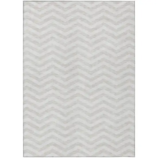 Ivory And Silver Chevron Washable Indoor Outdoor Area Rug Photo 2