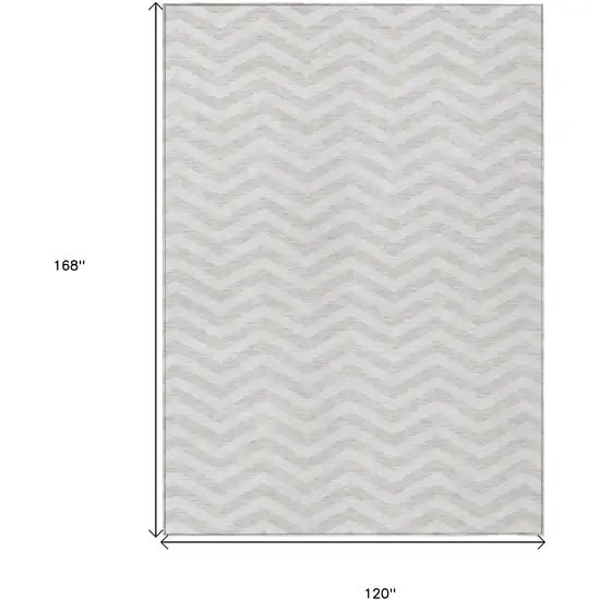 Ivory And Silver Chevron Washable Indoor Outdoor Area Rug Photo 3
