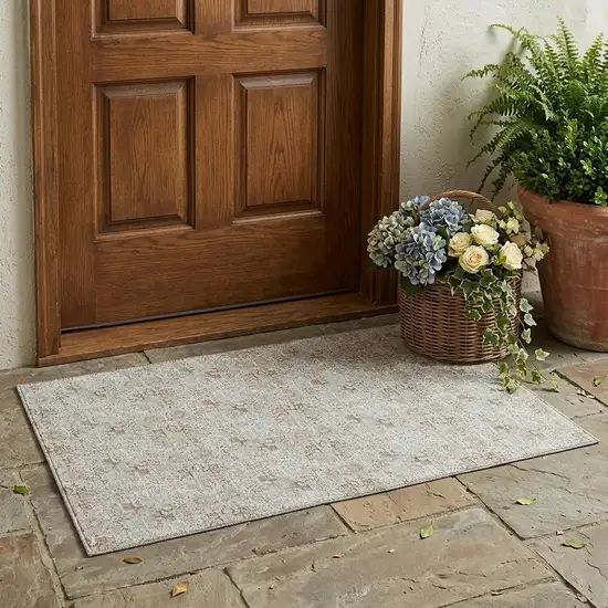 Ivory And Silver Damask Washable Indoor Outdoor Area Rug Photo 1