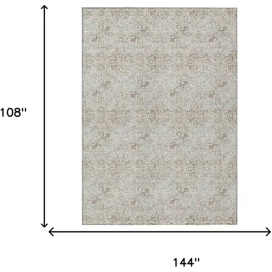 Ivory And Silver Damask Washable Indoor Outdoor Area Rug Photo 5