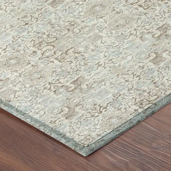 Ivory And Silver Damask Washable Indoor Outdoor Area Rug Photo 3