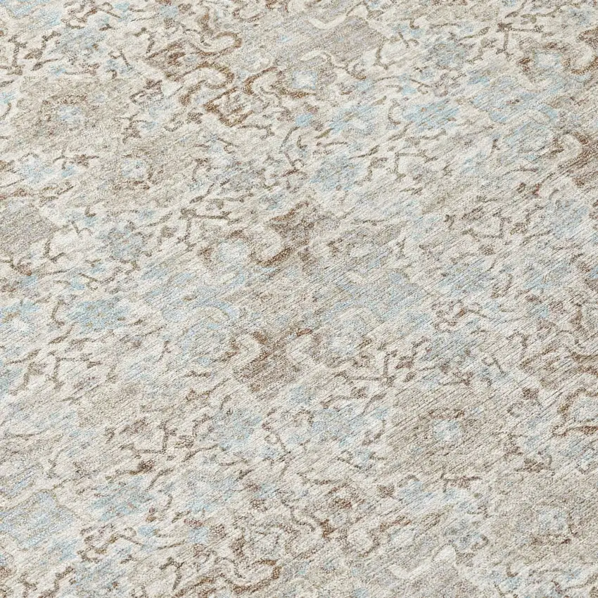 Ivory And Silver Damask Washable Indoor Outdoor Area Rug Photo 4