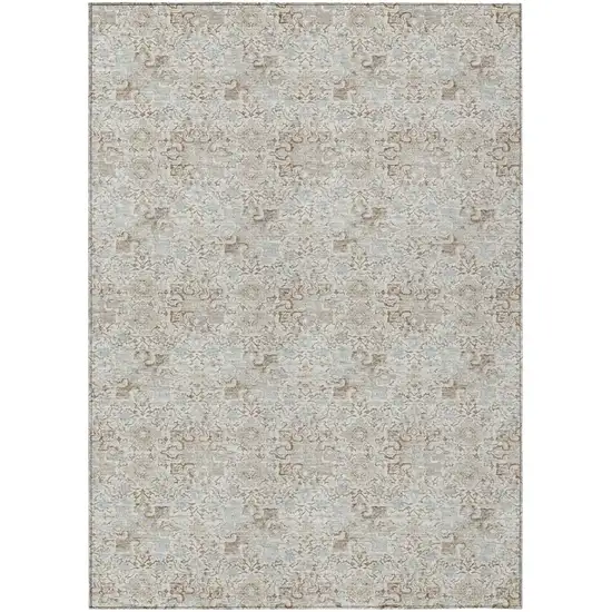 Ivory And Silver Damask Washable Indoor Outdoor Area Rug Photo 2