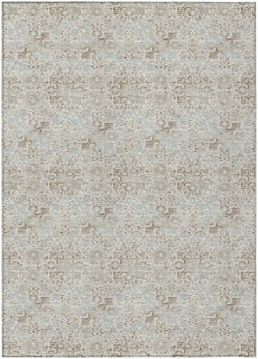 Ivory And Silver Damask Washable Indoor Outdoor Area Rug Photo 2