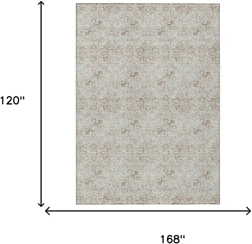 Ivory And Silver Damask Washable Indoor Outdoor Area Rug Photo 5