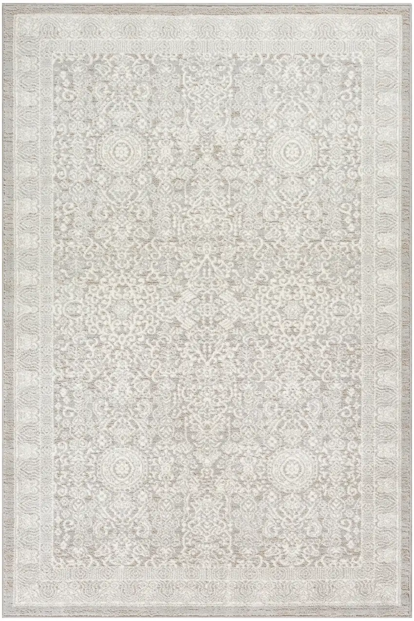 Ivory And Silver Floral Distressed Non Skid Area Rug Photo 9