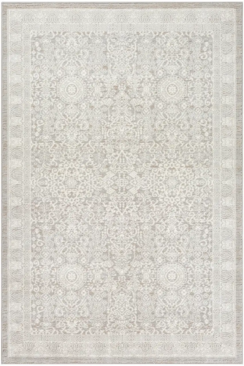 Ivory And Silver Floral Distressed Non Skid Area Rug Photo 5