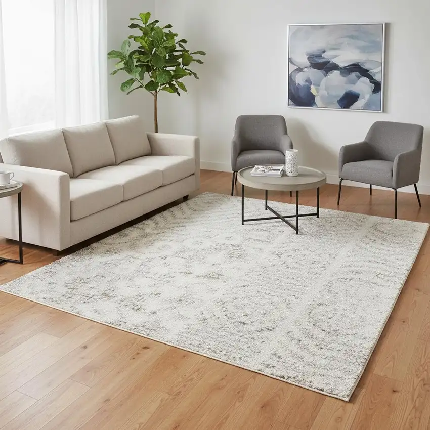 Ivory And Silver Floral Distressed Non Skid Area Rug Photo 1