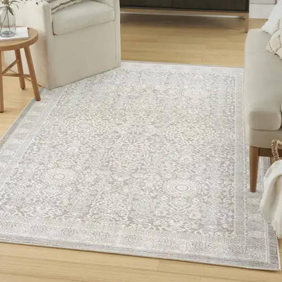 Ivory And Silver Floral Distressed Non Skid Area Rug Photo 3