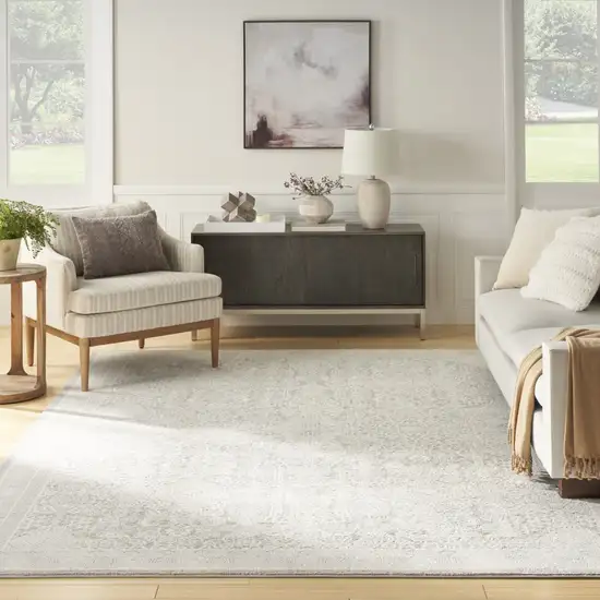 Ivory And Silver Floral Distressed Non Skid Area Rug Photo 4