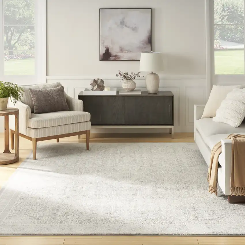 Ivory And Silver Floral Distressed Non Skid Area Rug Photo 4